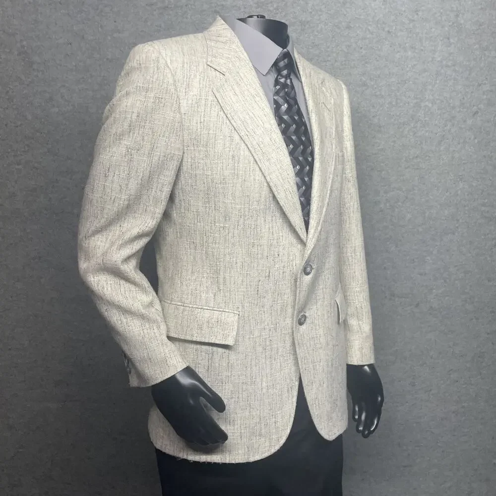 Vintage Evan Picone Tweed Blazer Jacket Cream Grey Size 41R Classic Preppy